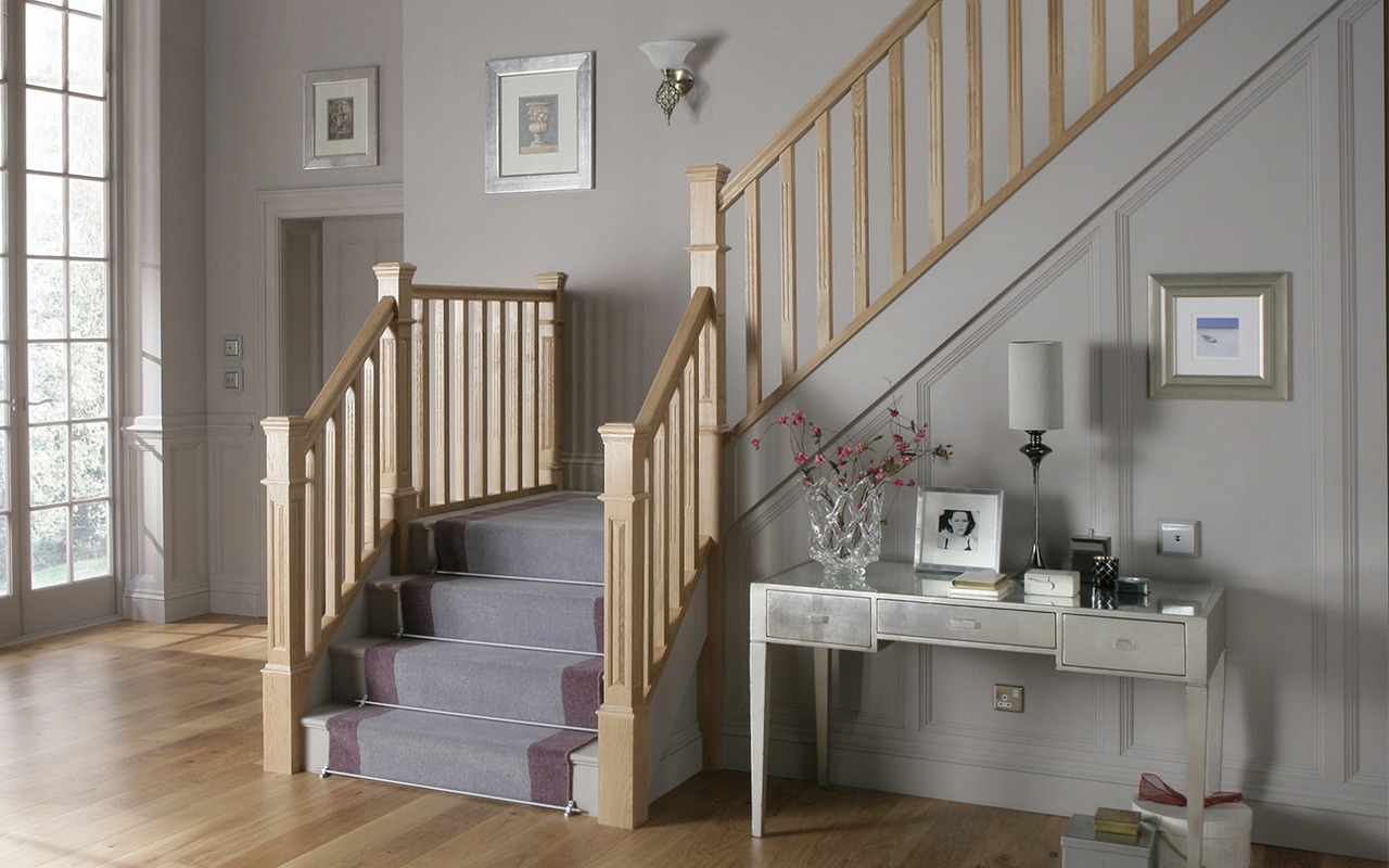 Oak stairs, newel posts, and spindles